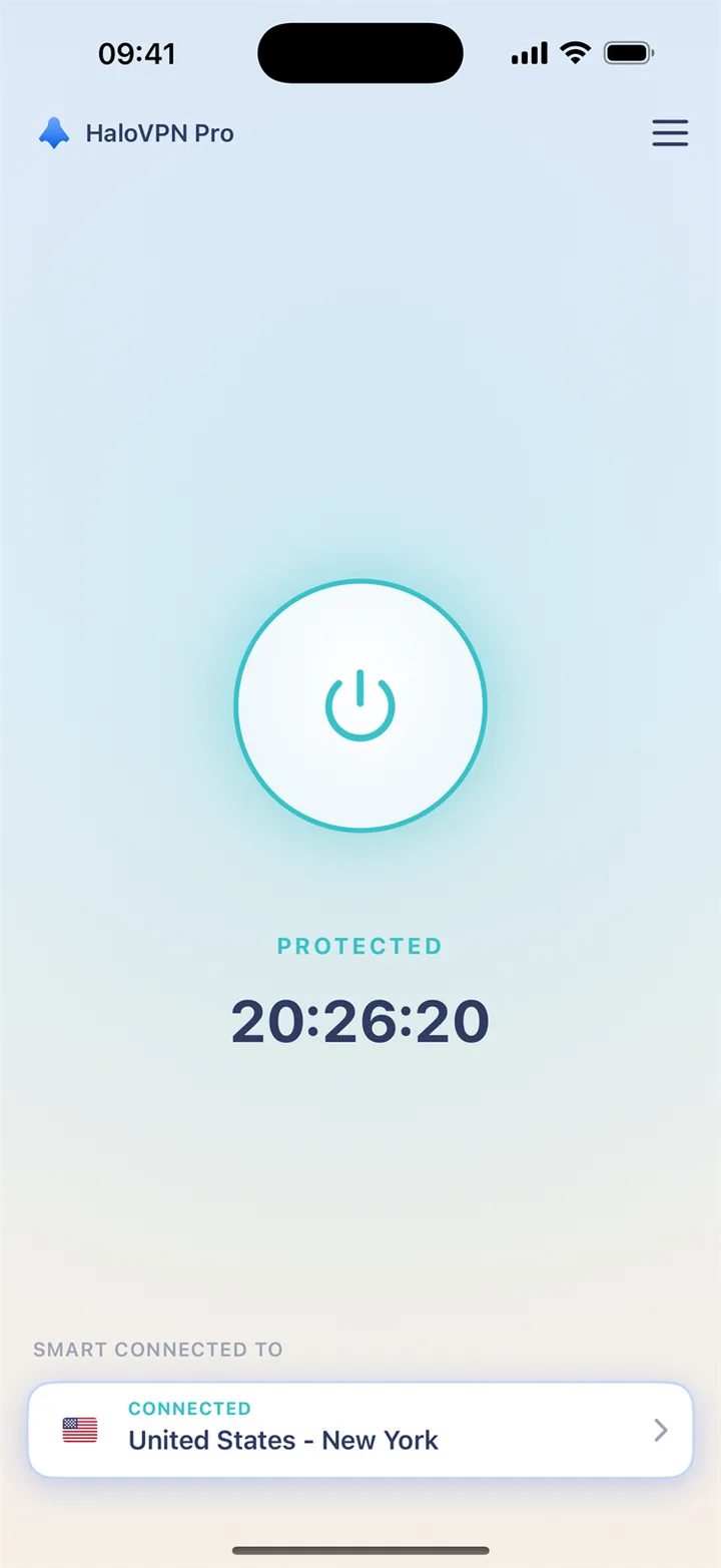 شاشة اتصال HaloVPN على iOS